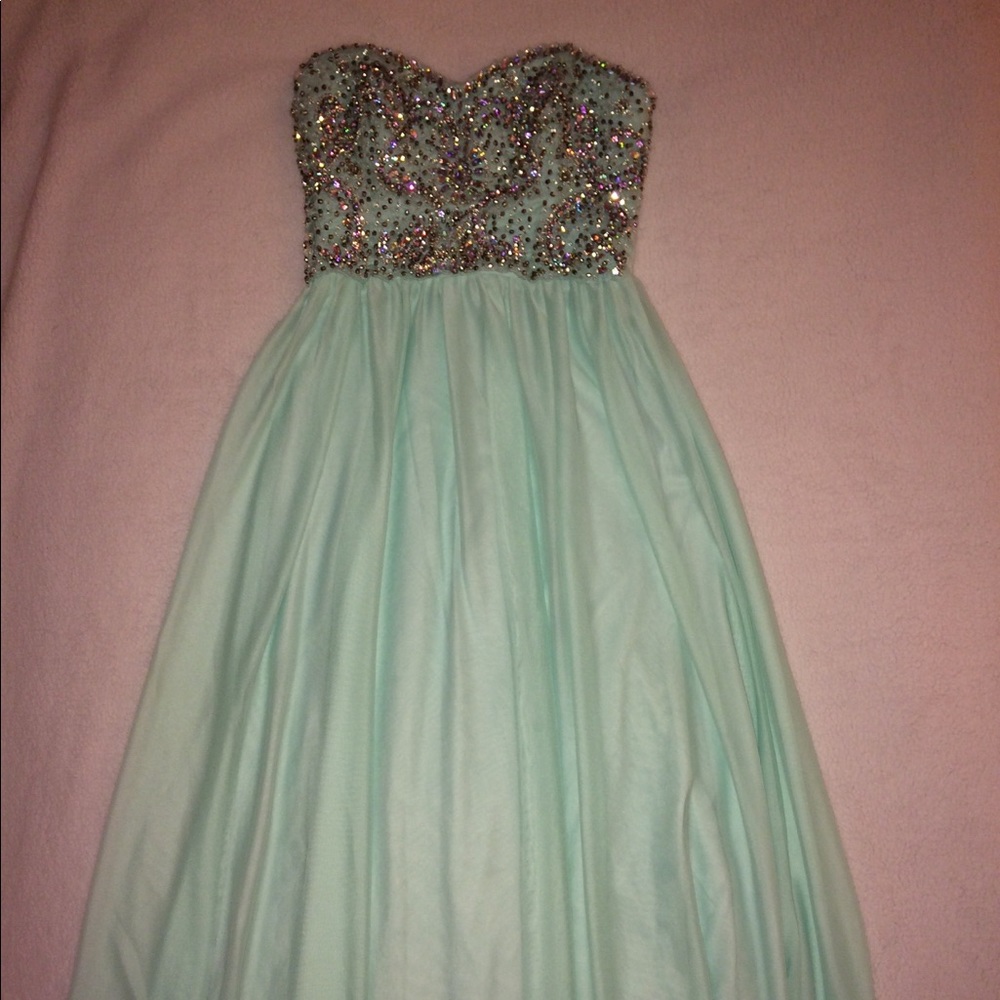Formal Turquoise/ Light Blue jeweled gown